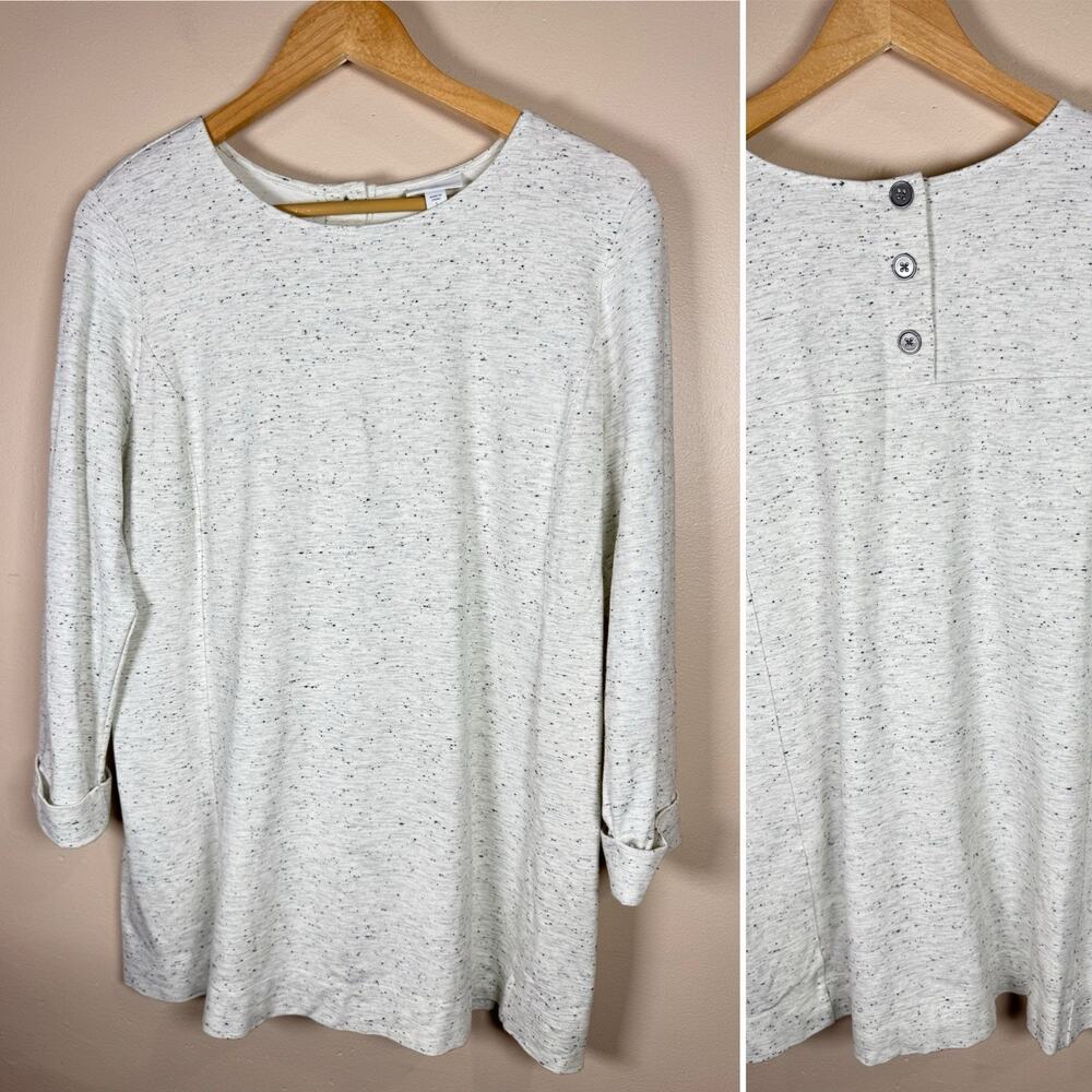J. Jill Womens Tunic Sweatshirt L Gray Space Knit Speckled Gray Stretch Coastal